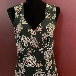 Fashion Bug Women’s Medium Stretch V Neck Sleeveless Black Floral Dress